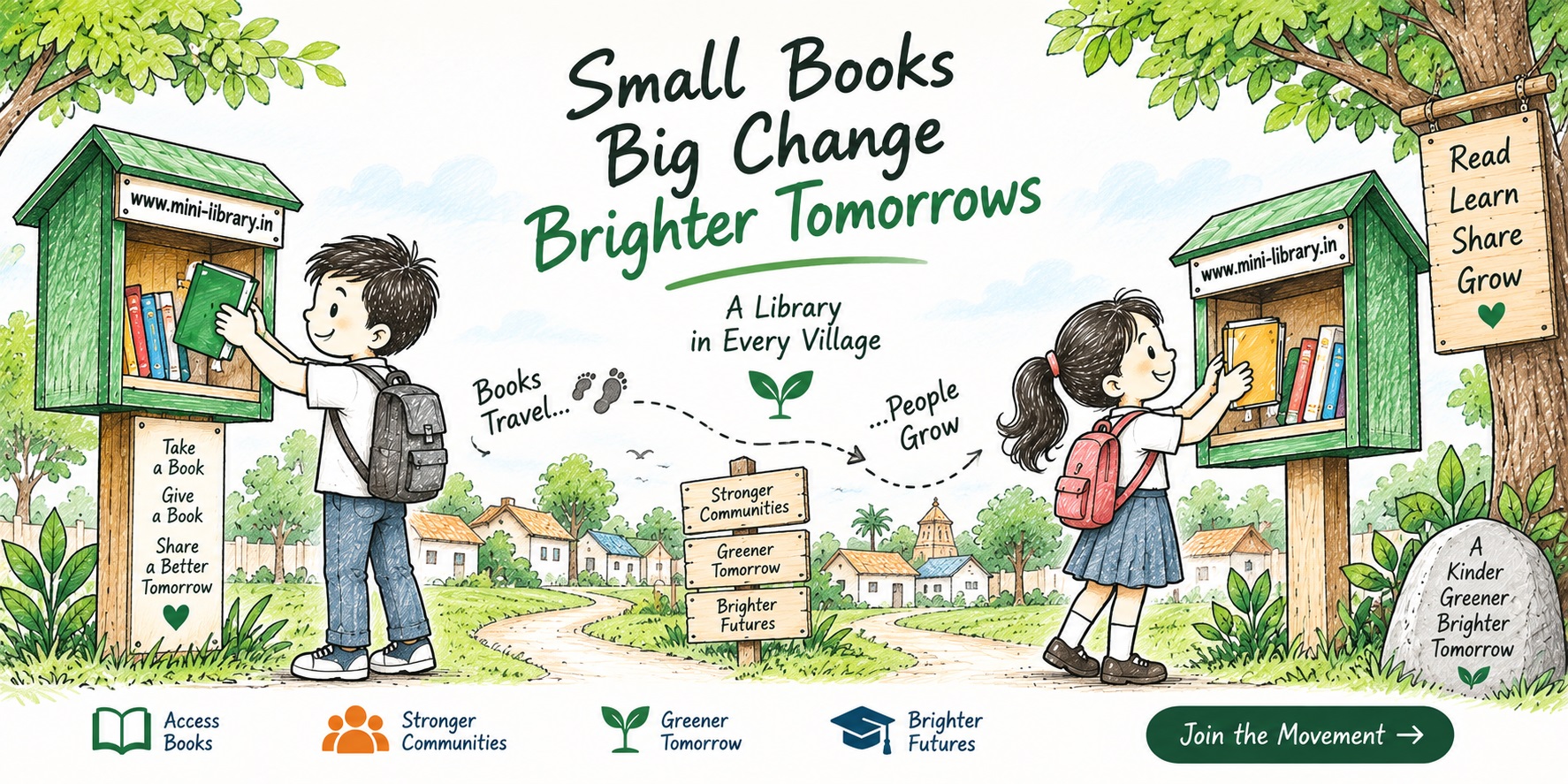 A book being passed between two community book racks